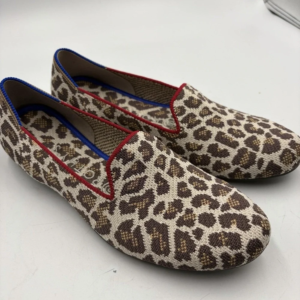 Retired Rothy's Mocha Spot Loafer Flats Womens 7.5 Leopard Knit Slip On‎